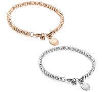 Flongo BFF Armband Armkette Freundschaftsketten, 2 Stück Edelstahl Armband Armreifen Armkette Silber Rose Gold Kugel Kette Perle Perlen Glückliche Katze Kätzchen Elegant Herren,Damen Set