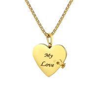 Flongo Buch Anhänger Halskette für Damen - Goldene Mini „My Love“ Herzkette mit aufklappbarem Herz und Seiten zum Blättern Geschenk für Freundin, Frau oder Mama zum Valentinstag oder Geburtstag
