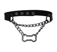 Flongo Choker Halsband Leder für Damen: Schwarz Gothic Knochen Anhänger Kette - Verstellbar O-Ring Punk Rock Halskette - Halloween Festival Dark Alternative Schmuck - Slip Chain Design 39-43cm