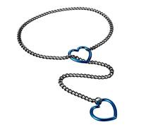 Flongo Choker Lariat Halskette für Damen: Silber Kette Edelstahl Lock Herzkette Kubanische Kette Panzerkette mit blauen Herz Anhänger Punk Sexy Lange Schlupfkette Y Tropfen Halskette verstellbar