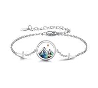 Flongo Christian Senfkorn Armband für Damen: Berg Abalone Muschel Armreif bunt Edelstahl Religion Armkette inspirierende christliche Armspange Geschenke für Frauen