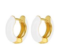 Flongo Creolen weiß gold Ohrringe: Emaille Damen Chunky Ohrstecker zweifarbig silber 925 Edelstahl rund Hoop Huggie earrings hypoallergen glänzend Klappcreolen klein geschenk Frauen Mädchen