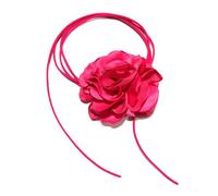 Flongo Damen Blumen Choker Pink: Halskette Kette Frauen Rose Blume Women Blumenkrawatte Leder Halsband Flower Necklace Vintage Gothic Geschenk für Kinder Mädchen Abschlussball Party