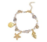 Flongo Damen Fußkette mit Seestern und Meeresschildkröte - Boho Strand Fußschmuck aus Türkisperlen - Sommerliches Accessoire für Urlaub, Meer und alltägliche Outfits
