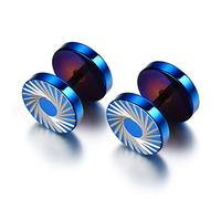 Flongo Damen Ohrringe 10 mm Fake Plugs der tunnel stretcher aus Edelstahl mit Blütenblätter Blumen Muster glänzend blau Ohrstecker für Herren männer Frauen Unisex Cheater Ohrstecker Schraubverschluss