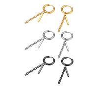 Flongo Damen Ohrringe Herren Ohrstecker mit hängendem Anhänger aus Edelstahl Gestüt Stecker Huggie Ohrhänger Schwarz Silber Gold Gotik Punk Frauen Männer 6 Stück