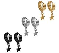 Flongo Damen Ohrringe Herren Ohrstecker mit hängendem Anhänger aus Edelstahl Gestüt Stecker Huggie Ohrhänger Schwarz Silber Gold Gotik Punk Frauen Männer 6 Stück