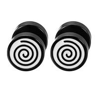 Flongo Damen Ohrstecker Edelstahl mit Tai chi Yin Yang Illusion Herren Ohrringe Gestüt Piercing Fake Tunnel verjüngt Cheater Faux Fake Emoticon Ohrstecker Charm männer frauen Ohrschmuck Schwarz