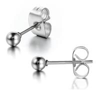 Flongo Damen Perlen Ohrstecker 5mm Silber aus Edelstahl Gestüt Stecker Ohrringe Ohrstecker Kugel Perlen Charm Elegant Herren Frauen