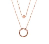 Flongo Damenkette Frauen Anhänger Ketten Halskette Zweireihige Kette mit Rundem Kreis Anhänger Mehrreihige Kette Lagenlook aus Edelstahl in Rosegold