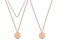 Flongo Damenkette Frauen Anhänger Ketten Halskette Zweireihige Kette mit Rundem Kreis Herz Anhänger Mehrreihige Kette Lagenlook aus Edelstahl in Rosegold