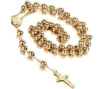 Flongo Edelstahl Anhänger Halskette Gold Golden Jesus Christ Kruzifix Kreuz Rosenkranz Jahrgang 36.6 Zoll Kette Herren,Damen