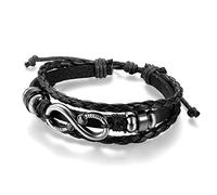 Flongo Edelstahl Leder Echtleder Armband Armreif Lederarmband Kordelkette Herz Zirkonia Schwarz Braun Silber Infinity Unendlichkeit Lieben Zeichen Symbol Herren,Damen