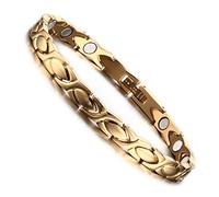 Flongo Edelstahl Magnet Therapie Kugel Perle Perlen Armband Armreif Magnetarmband Link Handgelenk Herz Infinity Unendlichkeit Ewigkeit Symbol Gold Golden Gesundheit Elegant Damen