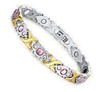 Flongo Edelstahl Magnet Therapie Kugel Perle Perlen Armband Armreif Magnetarmband Strass Link Handgelenk Herz Infinity Unendlichkeit Ewigkeit Symbol Gold Golden Gesundheit Elegant Damen