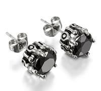 Flongo Edelstahl Ohrstecker Ohrringe Gestüt Stecker Ohrhänger Zirkonia Schwarz Silber Königliche König Krone Retro Herren, Damen