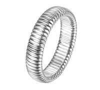 Flongo Elastische Chunky Ring Unisex: Silber Edelstahl Ring Schlicht 6mm echt Klassisch Stretchringe Mikro Elastisch Stapelbar Stressresistent Stilvolles Geschenk Damen Herren