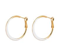 Flongo Emaille Creolen Ohrringe für Damen: Weiß Emaille Gold Edelstahl Klein Dünn Huggie Creolen mit 925 Silber Nadel Hypoallergene Leichte Ohrringe für Frauen und Mädchen