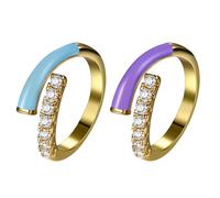 Flongo Emaille Ring Knöchelringe für Damen: 2 Stück Blau Lila Emaille Gold Edelstahl Einstellbare Offene Damenringe Fingerringe mit Zirkonia Hypoallergen Geschenk für Frauen Mädchen Tochter