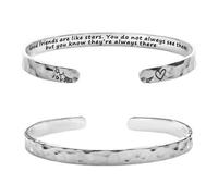 Flongo Freundschafts Armband für Damen - Silberfarbener Edelstahl Armreif mit Hammermuster und Gravur Good friends are like stars - Verstellbarer Cuff Schmuck als Geschenk für Freundinnen