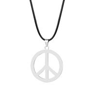 Flongo Friedenszeichen Halskette Hippie Unisex: Peace Zeichen Anhänger Edelstahl Kette Jungen Mädchen Teenager Halskette 1960er 1970er Vintage Party Accessoires Leder String Halskette Damen Herren