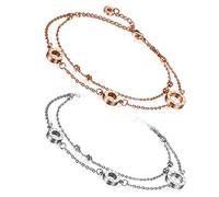 Flongo Fußkettchen Freundschaftsarmband, Freundschaftsarmbänder für 2 Edelstahl Armband Armkette Armreif Fußkette Love Gravur Ring Kugel Kegelchen Rose Gold Silber Damen