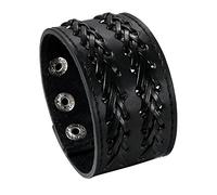 Flongo Herren Lederarmband, Groß Breite Leder Echtleder Armband Armreif Manschette Kreuz Geflochten Schwarz Punk Rock Biker Motorradfahrer Einstellbar Verstellbar Herren Accessoires