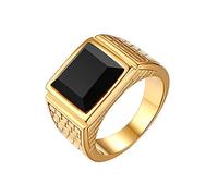 Flongo Herren Ring, Edelstahl Ring in Gold Ton mit Glas - Hochzeit, Verlobung, Engagement Bandring, Siegelring, Daumenring - Bequem, Passen - Herren Schmuck, Größe 57