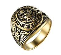 Flongo Herren-Ring Siegelring Männer Ring Daumenring aus Edelstahl Bandring Gold Russische Staatsflagge Staatswappen Motorradfahrer Biker Herren-Accessoires Größe 65