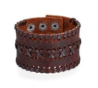 Flongo Herrenarmband Männer Armband Lederarmband, groß breit Leder Armband Armreif Geflochten Braun für Männer Herren-Accessoires Punk Rock Biker Größen verstellbar