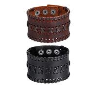 Flongo Herrenarmband Männer Armband Lederarmband, groß breit Leder Armband Armreif Geflochten Braun Schwarz für Männer Herren-Accessoires Punk Rock Biker Größen verstellbar 2er Set