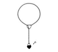 Flongo Herz Lariat Halskette für Damen: Schwarzer Verstellbare Herz Schloss Schlüssel Anhänger mit Edelstahl Kubanischer Y-Kette - Gothic Punk Choker - Geschenk für Frauen