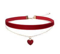 Flongo Herz Vintage Choker für Damen: Rot Samt Halsband Punk Sexy Verstellbare Mehrreihige Halskette Frauen Mädchen Herz Anhänger Kette Schmuck Geschenk zum Jubiläum