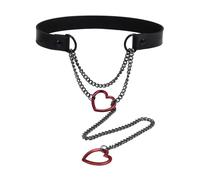 Flongo Herz Y Lasso Halskette - PU Leder Cuban Chain Verstellbar Rot | Rote Herz Y-Halskette mit PU-Leder und Cuban Chain, verstellbare Lasso Kette - romantisch und modisch