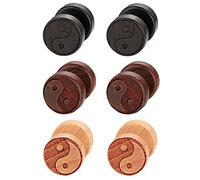 Flongo Holz Ohrstecker für Männer und Frauen - 6 Stück Knopf Ohrringe, Gestüt Stecker, Tai Chi Yin und Yang Fake Plug Tunnel Piercing Ohrschmuck