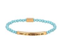 Flongo Inspirierende Damen Armband mit Gravur „DON’T LET THE HARD DAYS WIN“ - Elastisches Perlenarmband aus Edelstahl - Blaues Motivations- Geschenk für Töchter, Schwestern oder Freundinnen