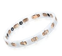 Flongo Keramik Armband Damen weiß rose gold Magnetarmband Porzellan Armreif Edelstahl Armkette mit Zirkonia Paar Pärchen Magnetisch für Frauen Männer Mädchen