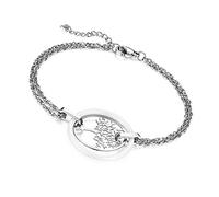 Flongo Keramik Porzellan Damen-Armband, Edelstahl Damenarmband Damenkette Armkette Armreif Weiß Silber Baum des Lebens Rund Kreis Ring Elegant Damen