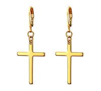 Flongo Kreuz-Ohrringe lange Creolen klein Ohrrringe aus Edelstahl Gold Silber Schwarz Damen-Ohrringe Hip Hop Unisex 1 Paar gold