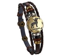 Flongo Leder Echtleder Armband Armreif Lederarmband Geflochten Braun Bronze Steinbock Sternzeichen Horoskop Tierkreis Sternbild Kugel Perle Surfer Wickeln Einstellbar Verstellbar Herren,Damen