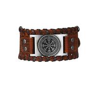 Flongo Lederarmband Männer Groß Leder Armband Herren Armreif Viking Kompass Manschette Braun Verstellbar Motorradfahrer Biker Herren-Accessoires