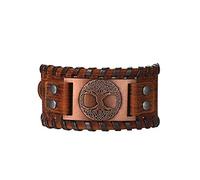 Flongo Lederarmband Männer Groß Leder Armband Herren Armreif Wikinger Lebensbaum Tree of Life Manschette Schwarz Braun Verstellbar Motorradfahrer Biker Herren-Accessoires