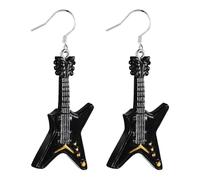 Flongo Lustige E-Gitarre Ohrringe Damen - Rockige Asymmetrische Gitarre Hängeohrringe - Quirky Preppy Schmuck mit 925 Silber Stecker - Funky Hypoallergene Dangle Earrings für Frauen & Mädchen