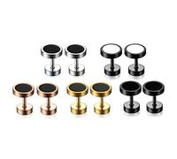 Flongo Ohrstecker Knopf, 10 Stück 8mm Edelstahl Gestüt Stecker Ohrringe Ohrstecker Ohrhänger Schwarz Silber Golden Rose Gold Weiß Rund Kreis Taper Fake Plug Tunnel Ohrstecker Herren, Damen 5 Paare