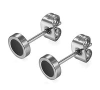 Flongo Ohrstecker Knopf, 6mm Edelstahl Ohrstecker Rund Gestüt Stecker Ohrringe Ohrhänger Fake Tunnel Fake Plug Illusion Fakeplugs Schwarz Silber Elegant Herren, Damen Ohrschmuck