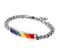 Flongo Partner Armband, Edelstahl Armband Armreifen Armkette Silber Mehrfarbig Regenbogen Streifen Gay Pride Schwul Homosexual Homosexuell Panzerkette Kette Partnerarmbänder Damen