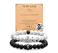 Flongo Partner Geschenk Paare Armband: Pärchen Perlenarmband Freundschaftsarmband schwarz weiß Perlen Armbänder Partnerarmbänder Naturstein Geschenke für Couple love Liebe Damen Herren Valentinstag