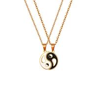 Flongo Partnerketten Partneranhänger für 2 Herren-Kette Damen Anhänger Halskette BFF Kette Tai Chi Bagua Yin und Yang Valentinstag Valentine Partner Herren,Damen Rose Gold