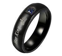 Flongo Partnerring Band Paare Ring His Queen, Her King Krone Gravur Zirkonia Schwarz Rose Gold Valentine Valentinstag Lieben Paar Hochzeit Engagement Verlobungsringe Herren, Damen (Schwarz, 54 (17.2))
