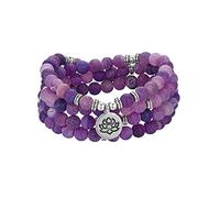 Flongo Perlen Edelstein Yoga Armband Wickelarmband Naturstein Buddha Buddhistische Tibetische Gebetskette Healing Reiki Mala Kette Halskette mit Lotus Anhänger Farbe C